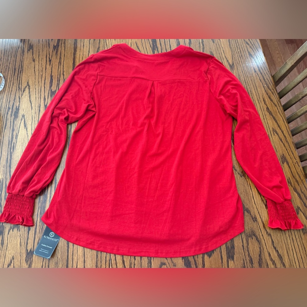 Romanstii Women’s Casual V-Neck Loose Puff Long Sleeve Tunic Top Red XL NWT - Picture 4 of 11